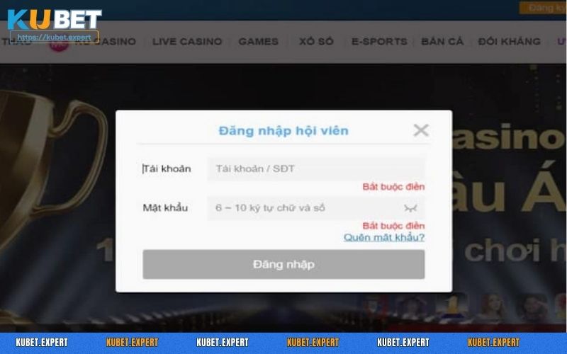 Hội viên cần điền form đăng nhập KUBET ở bước 2